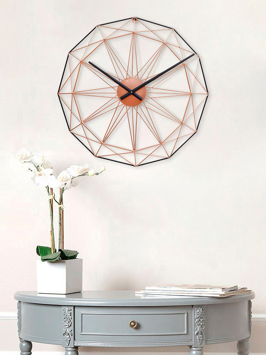 

eCraftIndia Copper-Toned & Black Geometric Contemporary Wall Clock without Glass