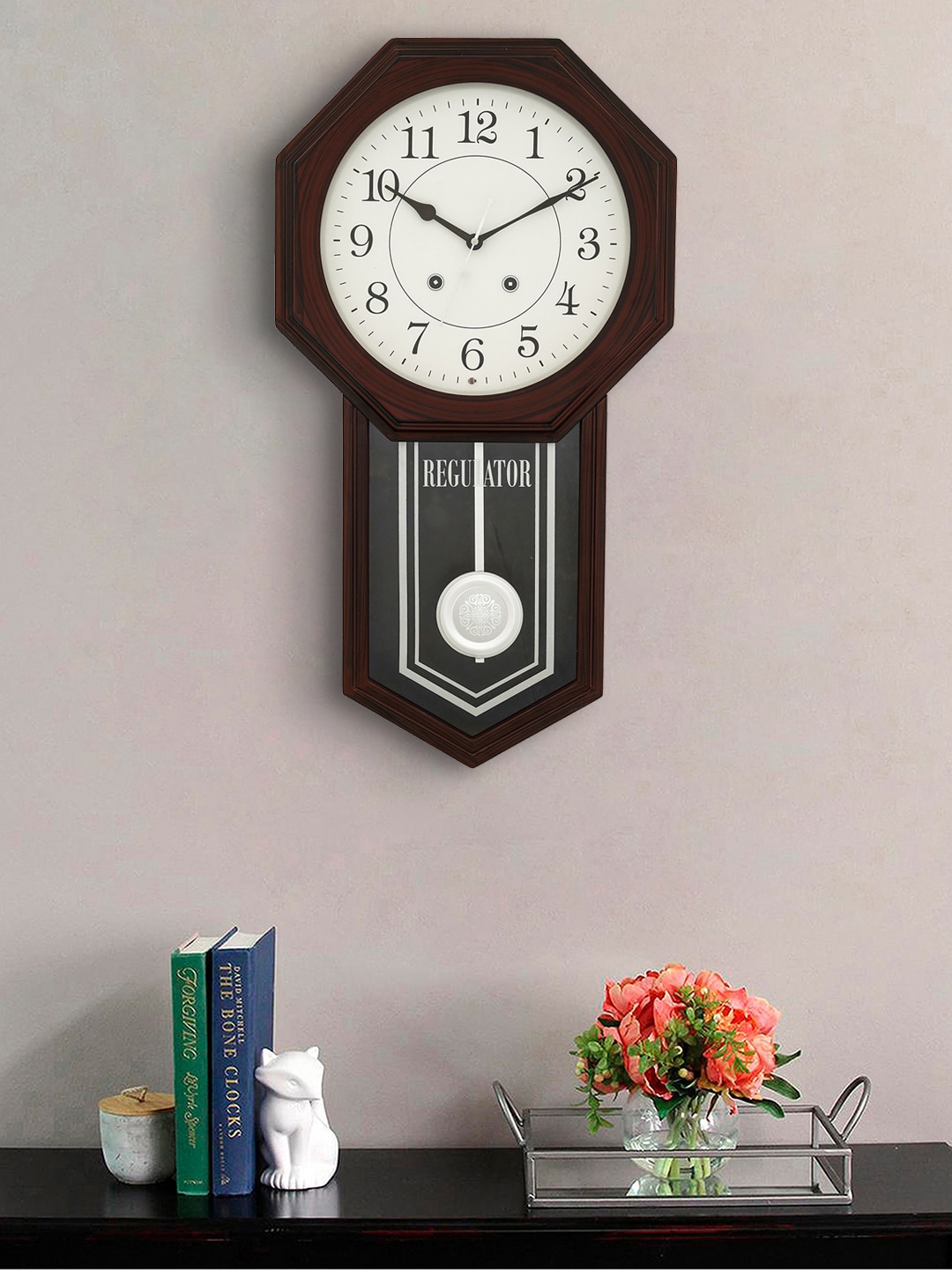 

eCraftIndia Brown & White Geometric Design Pendulum Rose Wood Pendulum Musical Wall Clock