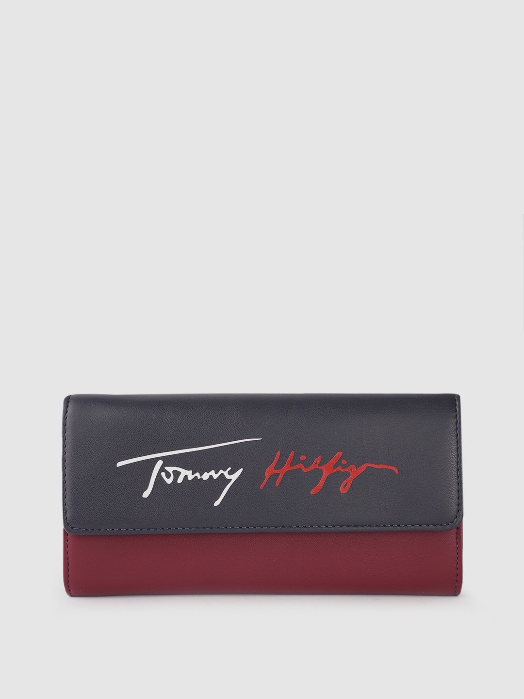 

Tommy Hilfiger Women Black & Maroon Printed PU Envelope