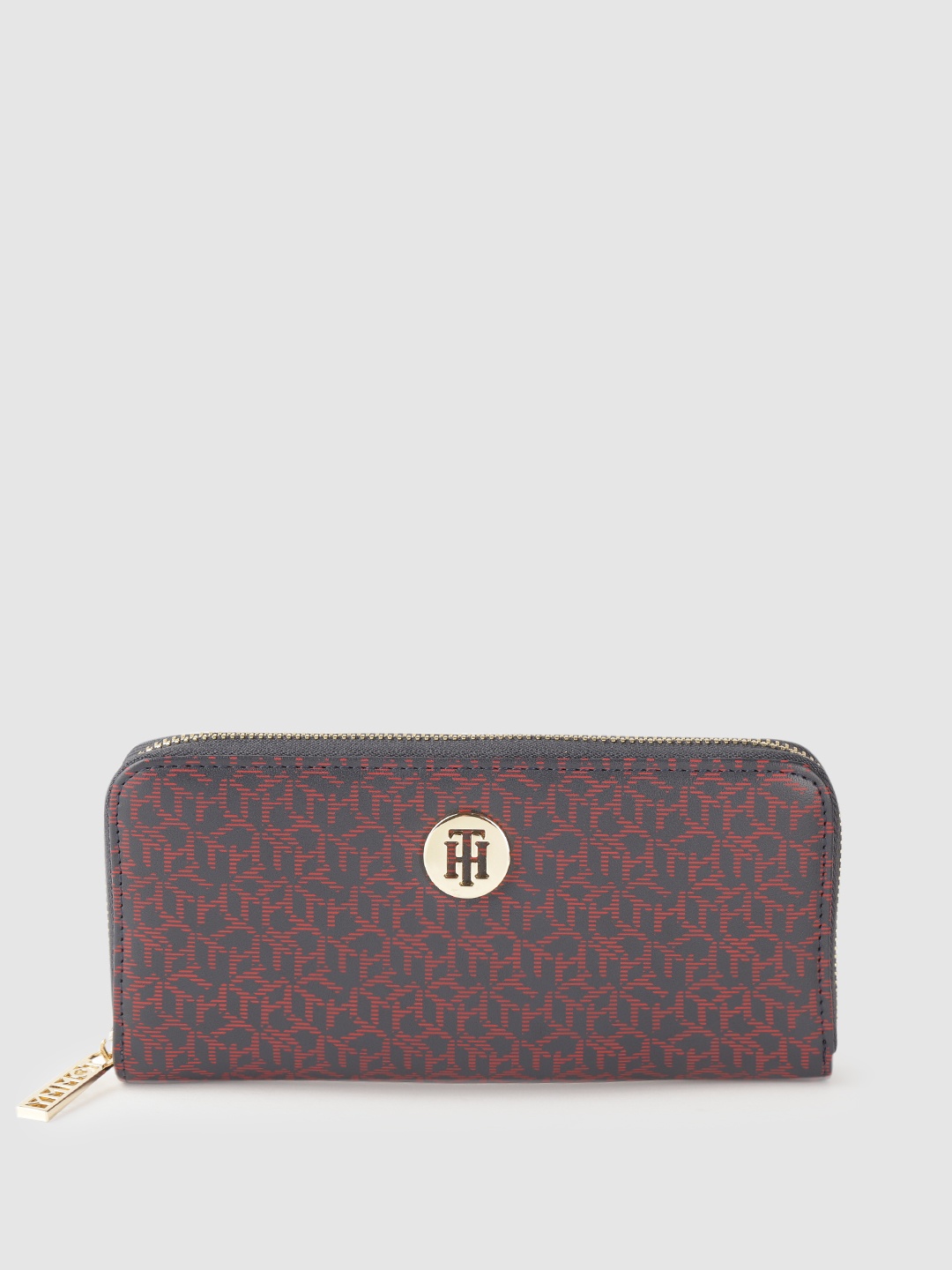 

Tommy Hilfiger Women Navy Blue & Red Printed Zip Detail PU Zip Around Wallet