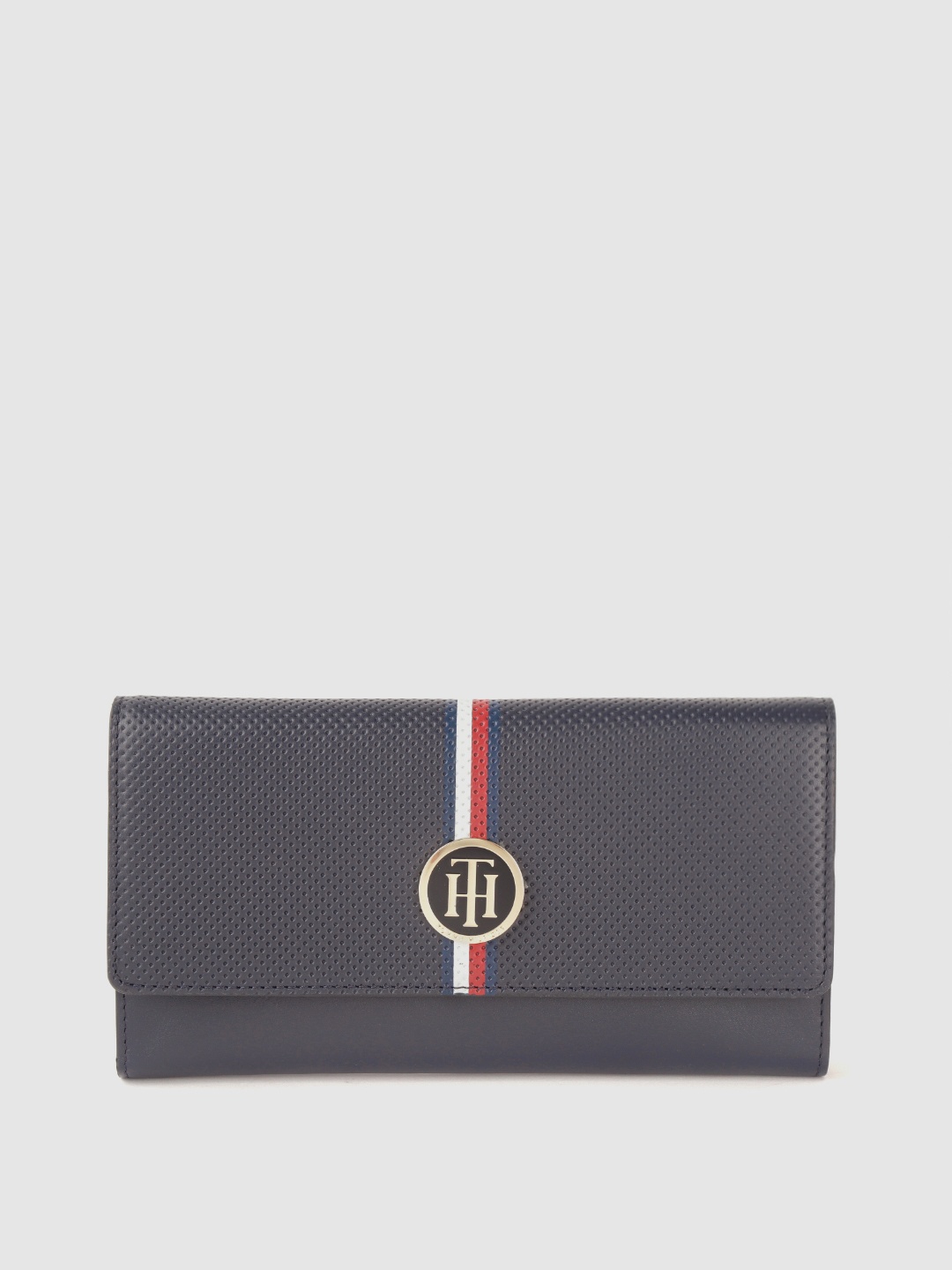 

Tommy Hilfiger Women Navy Blue Abstract Leather Two Fold Wallet