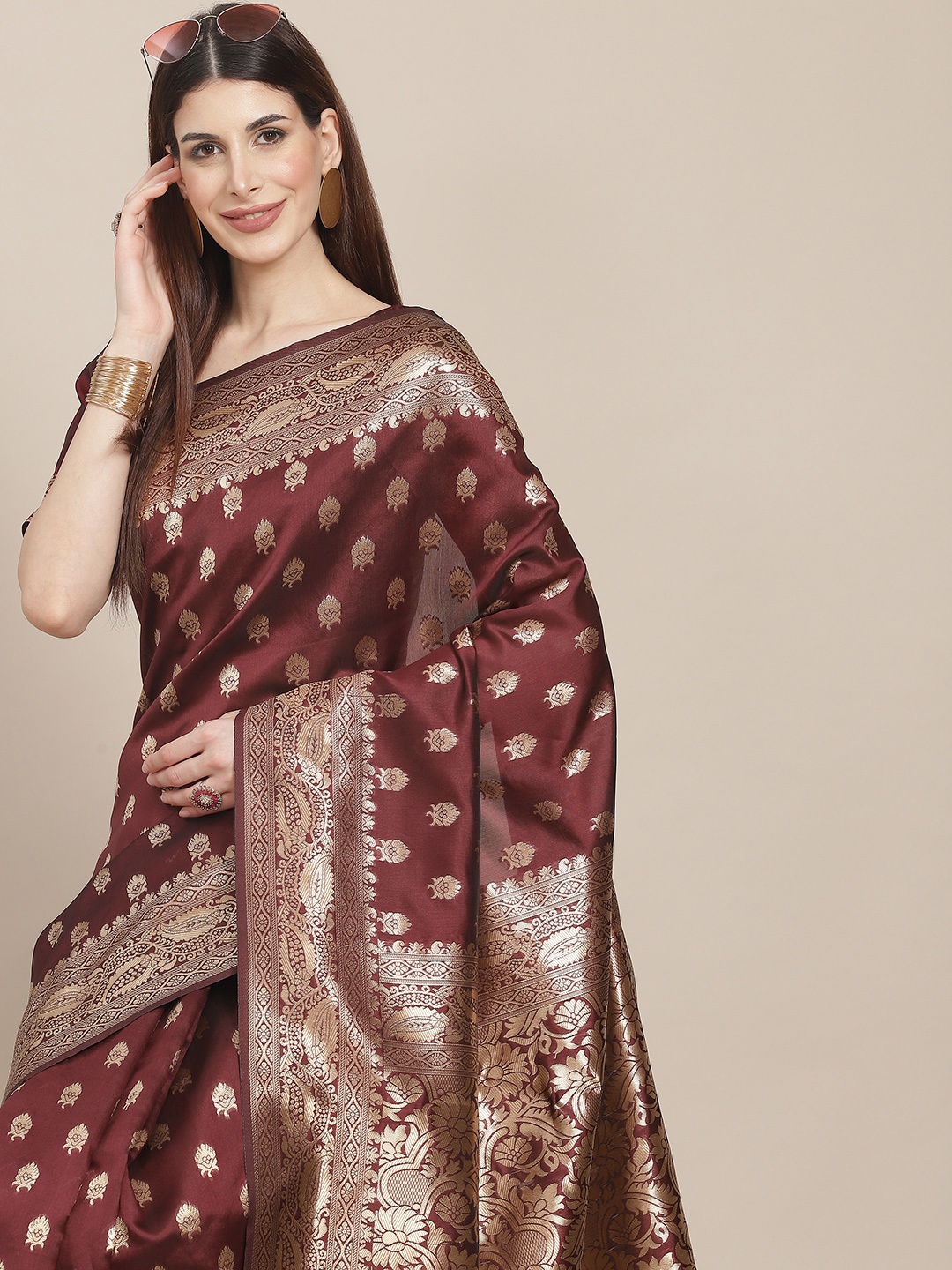 

Varanga Maroon & Golden Woven Design Banarasi Saree