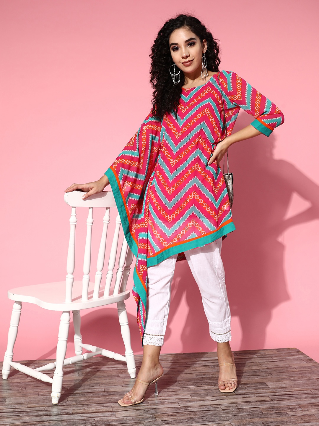 

Juniper Women Pretty Pink Georgette Fluid Tie-Up Kurta