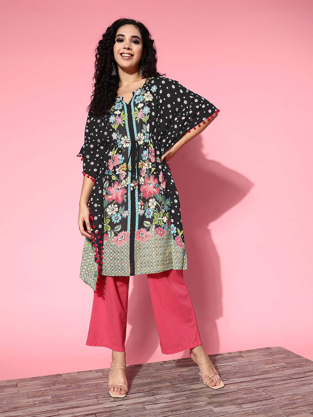 

Juniper Women Classy Black Viscose Rayon Print Parade Kurta