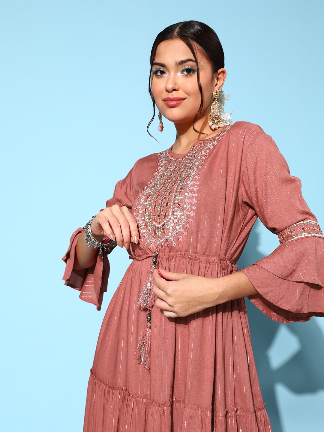 

Juniper Women Rose Viscose Rayon Fluid Tie-Up Ethnic Dress