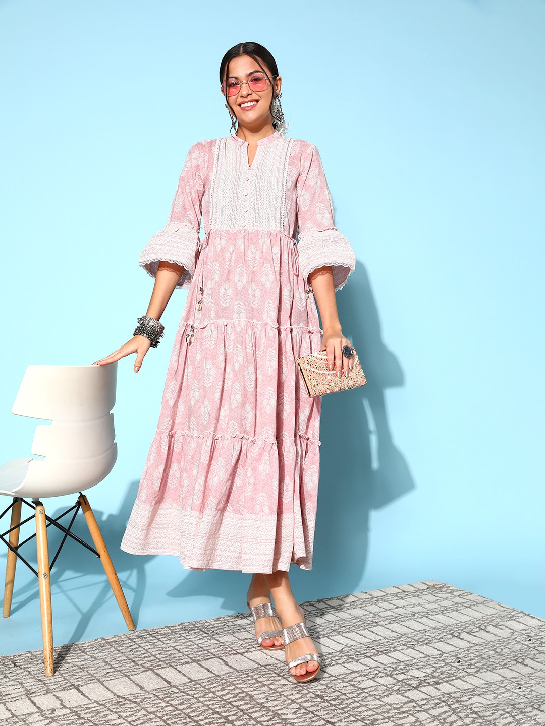 

Juniper Women Elegant Lavender Cotton Adjustable Waistline Ethnic Dress