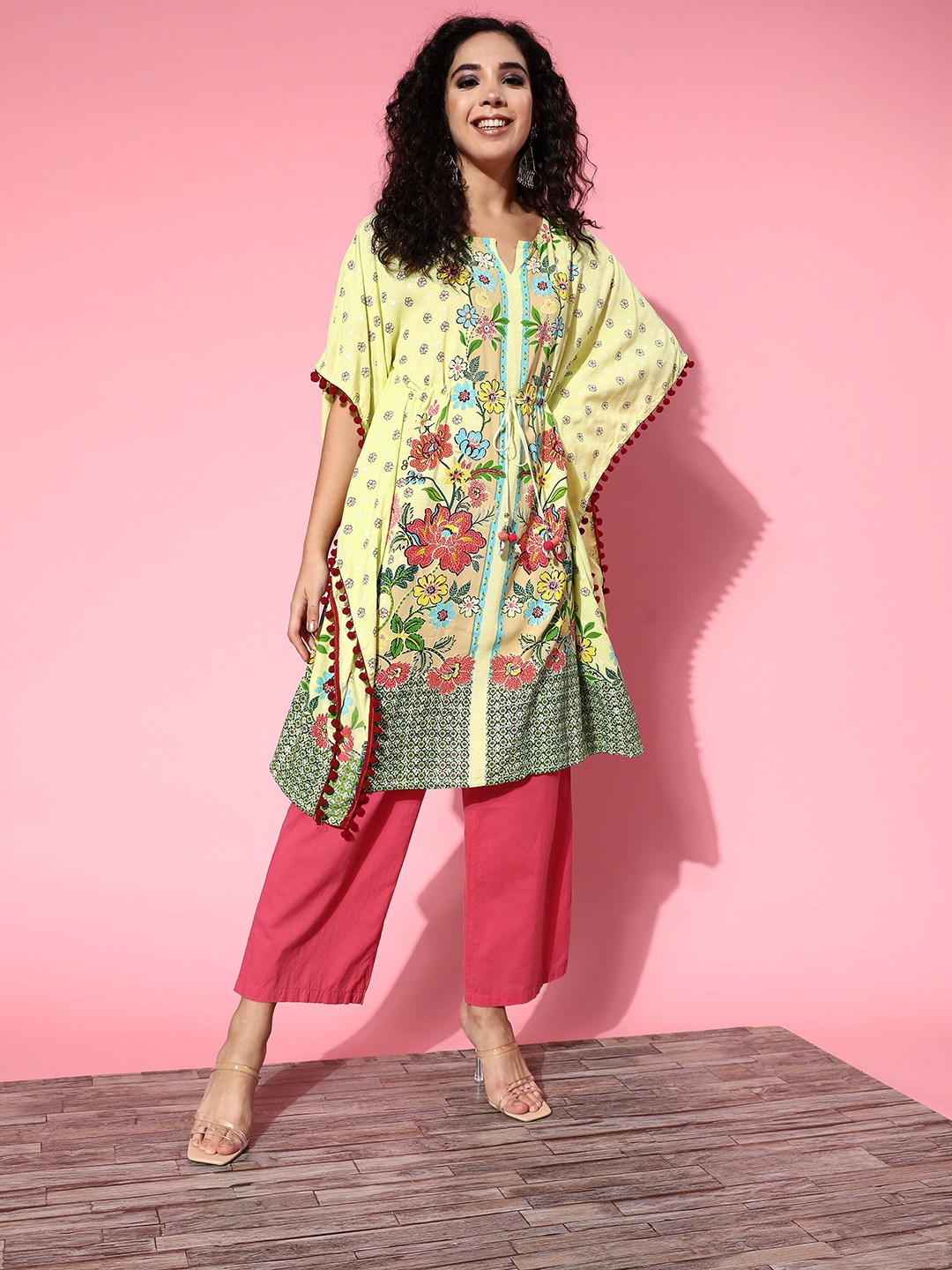 

Juniper Women Bright Yellow Viscose Rayon Print Parade Kurta