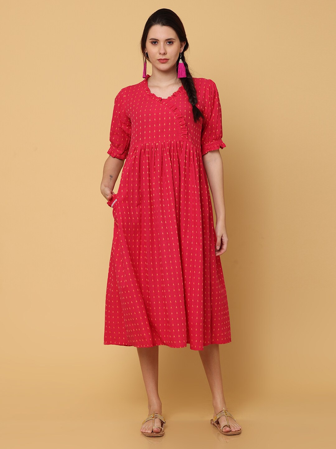 

NAYRA Red Printed Cotton Midi Dress