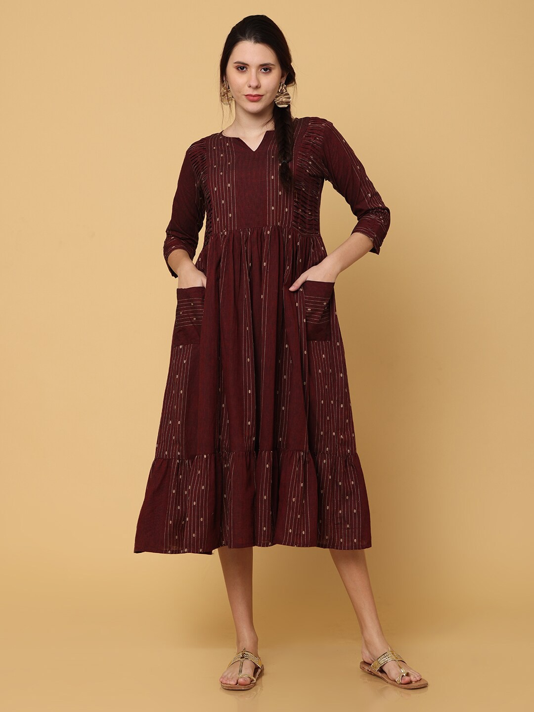 

NAYRA Brown & Gold-Toned Midi Dress