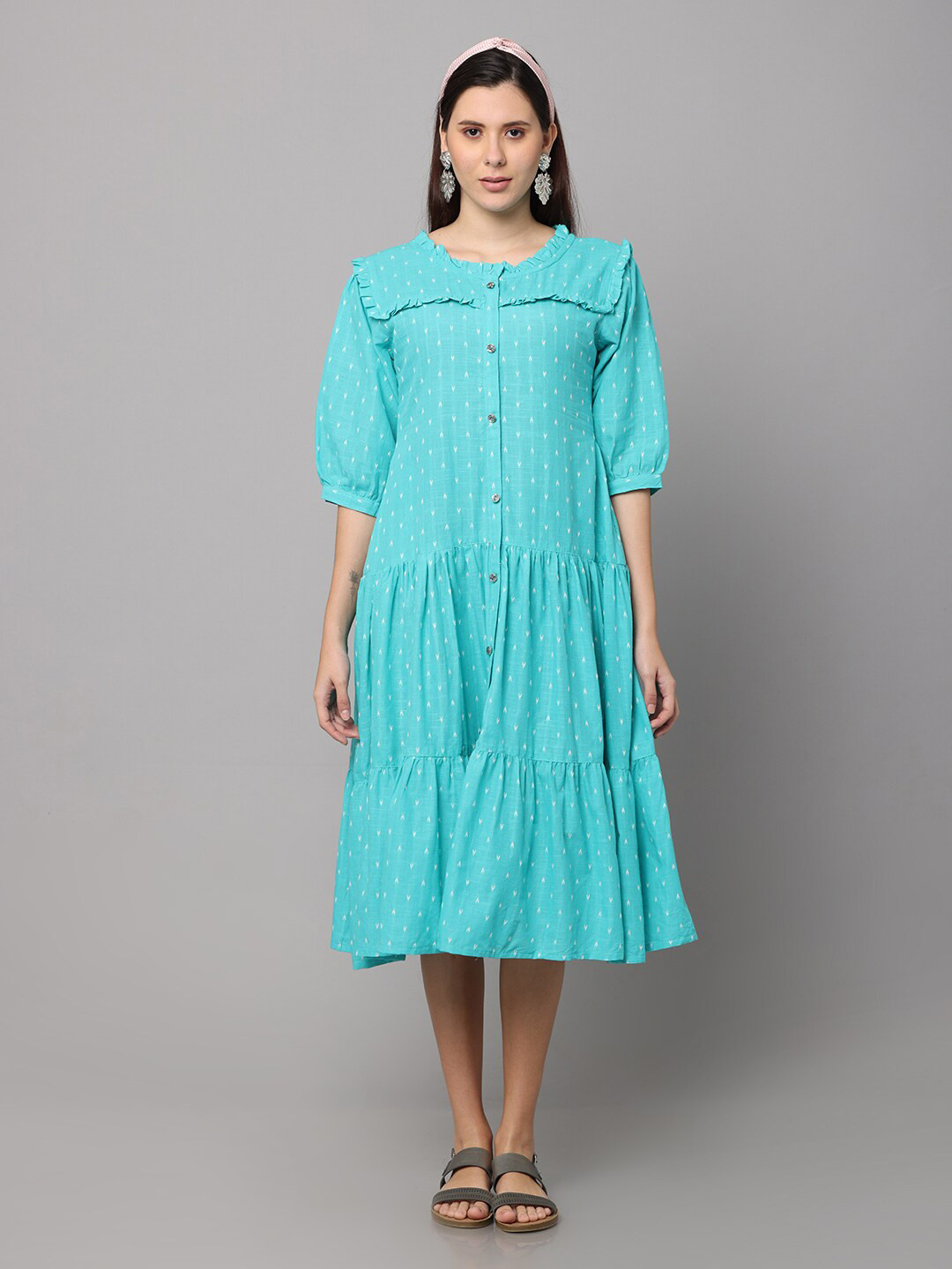

NAYRA Turquoise Blue A-Line Midi Dress