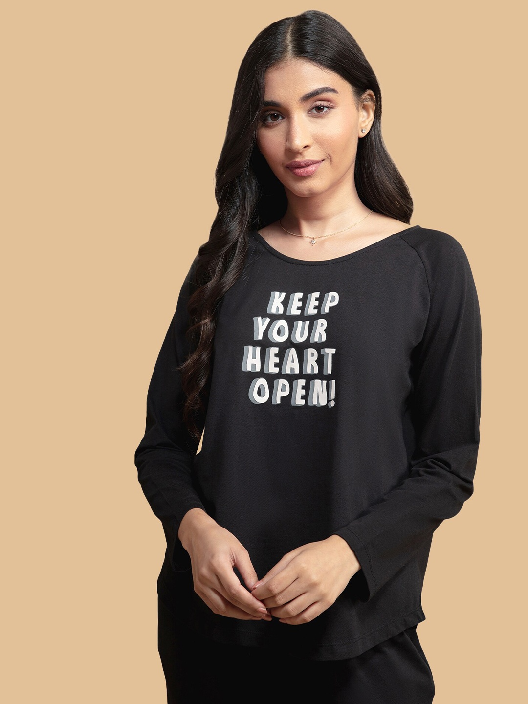 

Nykd Women Black Typography Printed Full sleeves T-shirt