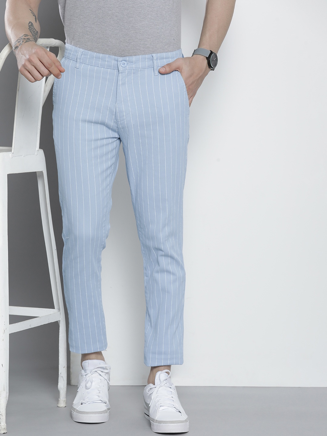 

The Indian Garage Co Men Blue Striped Trousers