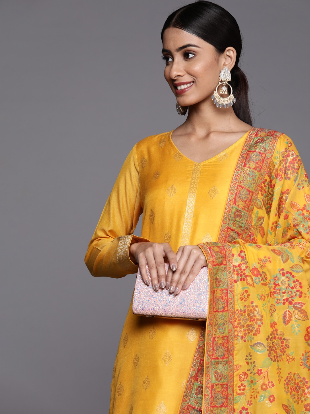 

Libas Women Yellow Ethnic Motifs Kurta with Trousers & With Dupatta