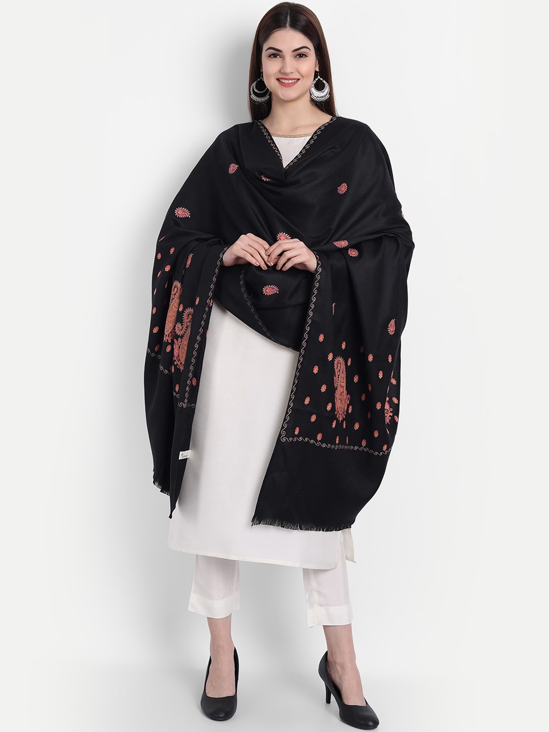 

Zamour Women Black Embroidered Woolen Shawl