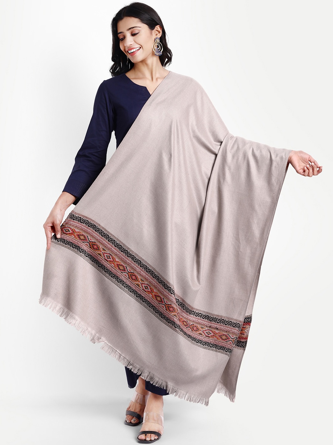 

Zamour Women Beige Kullu Woven Design Shawl