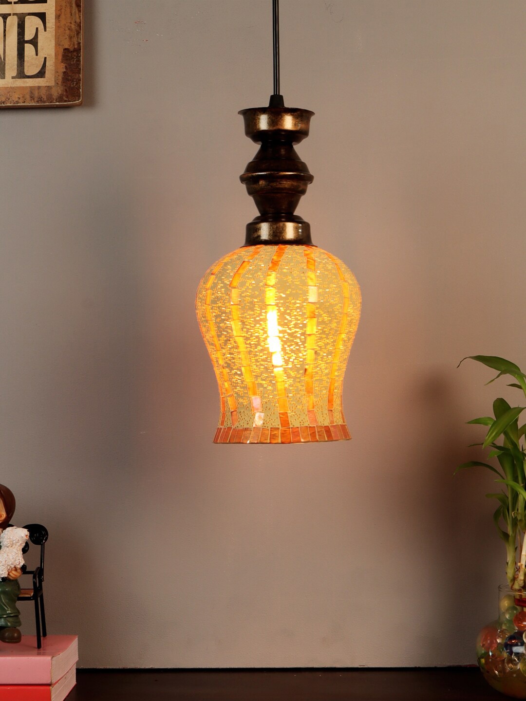 

foziq Gold-Toned Solid Metal Ceiling Pendant Lamp