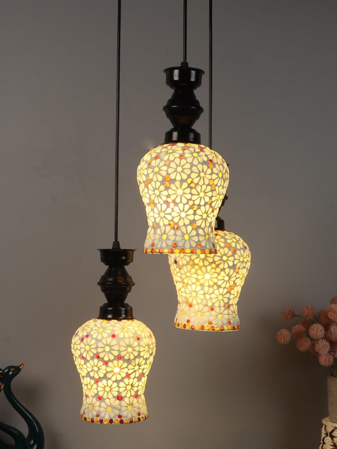 

foziq White Printed Printed Metal Ceiling Lamp, Yellow