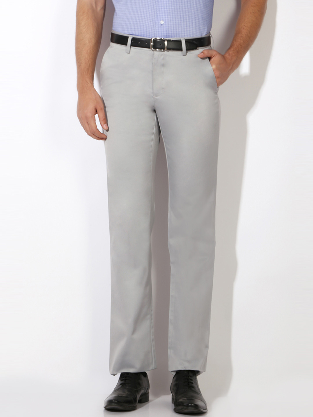 

Van Heusen Men Grey Solid Formal Trousers