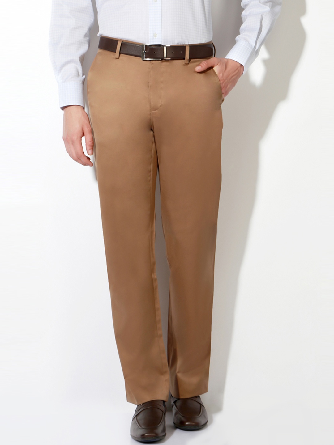 

Van Heusen Men Khaki Solid Formal Trousers