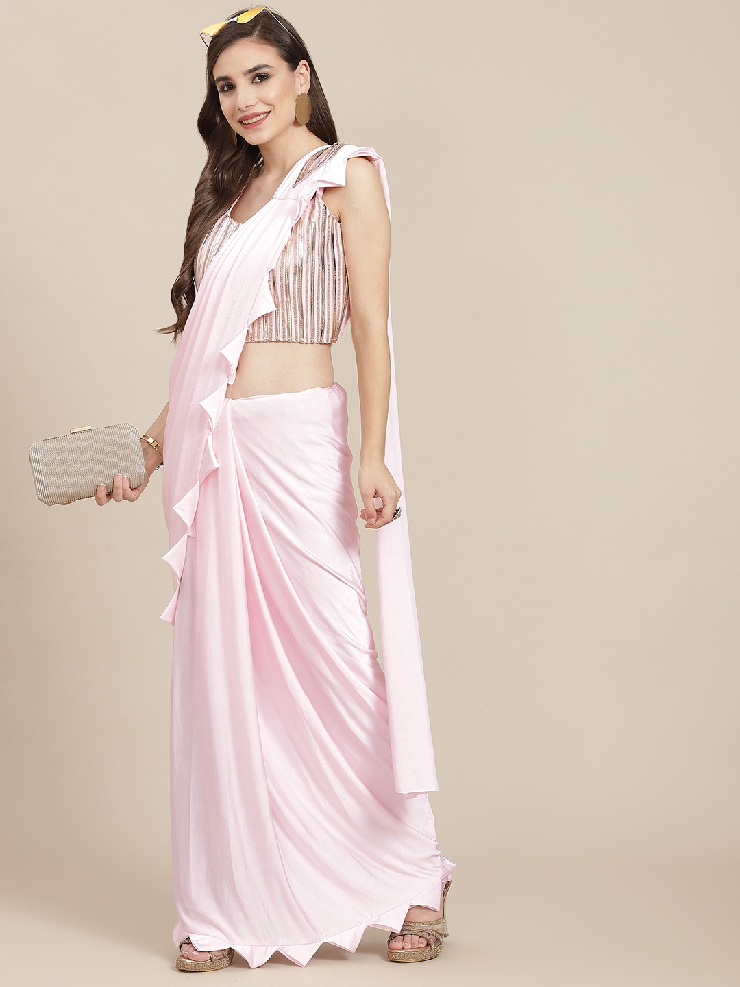 

SAARYA Pink Satin Saree
