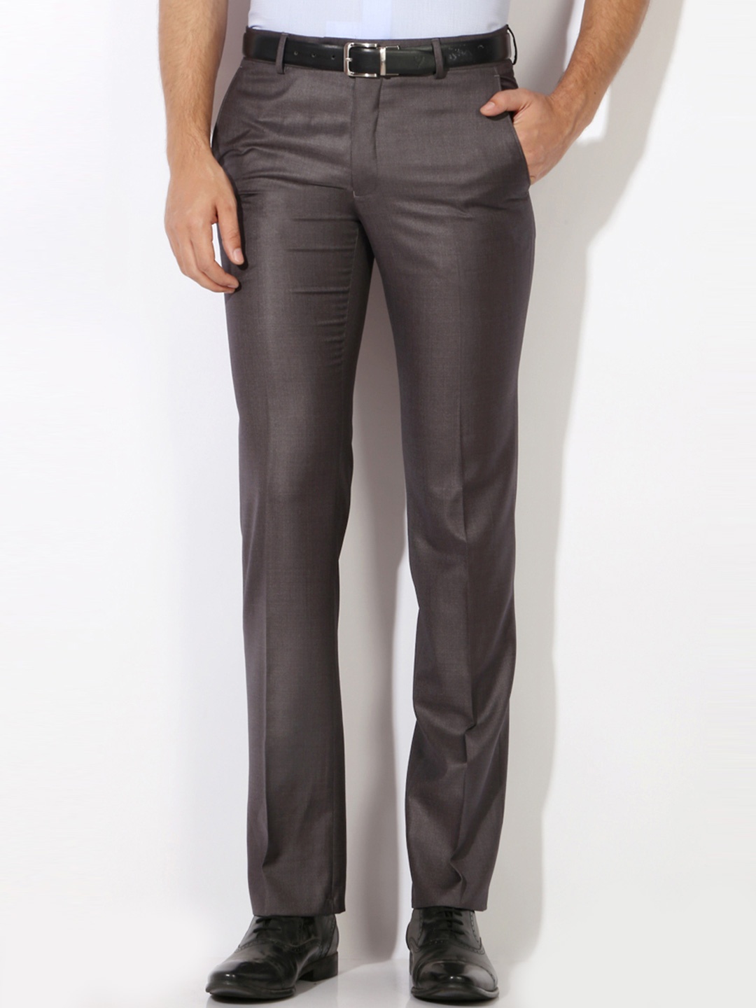 

Van Heusen Men Charcoal Grey Slim Fit Solid Formal Trousers