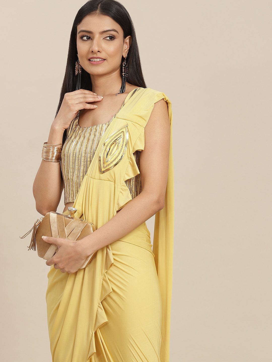 

SAARYA Yellow Gotta Patti Satin Ready to Wear Saree