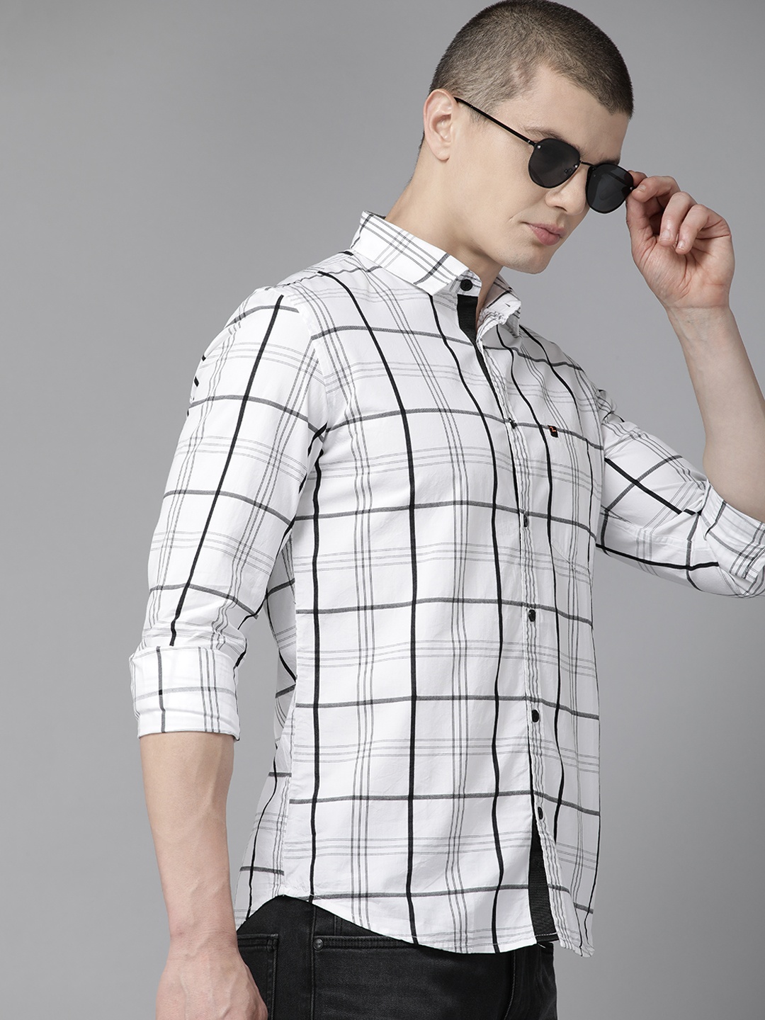 

SPYKAR Pure Cotton Slim Fit Tartan Checked Casual Shirt, White