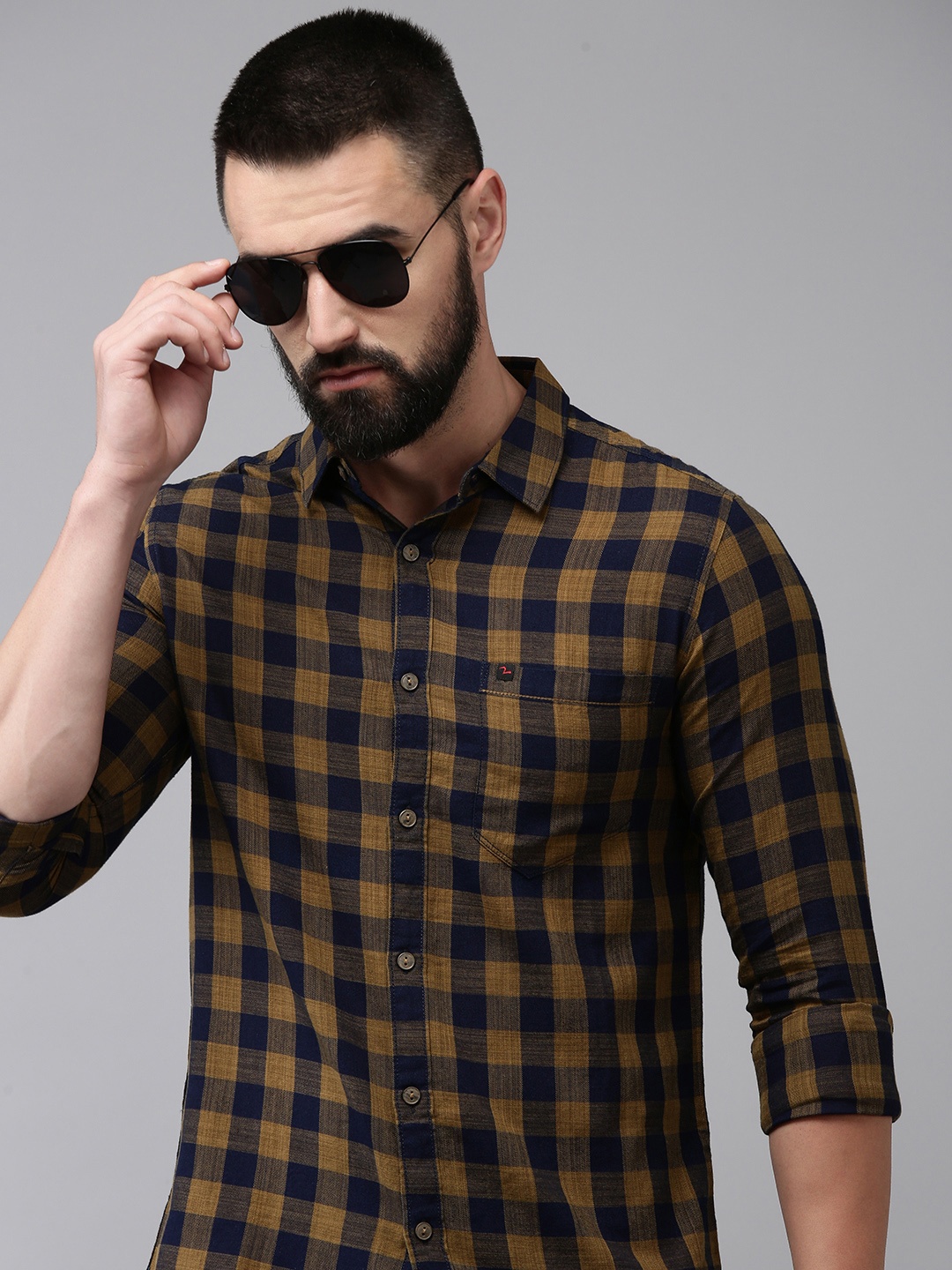 

SPYKAR Checked Pure Cotton Casual Shirt, Khaki