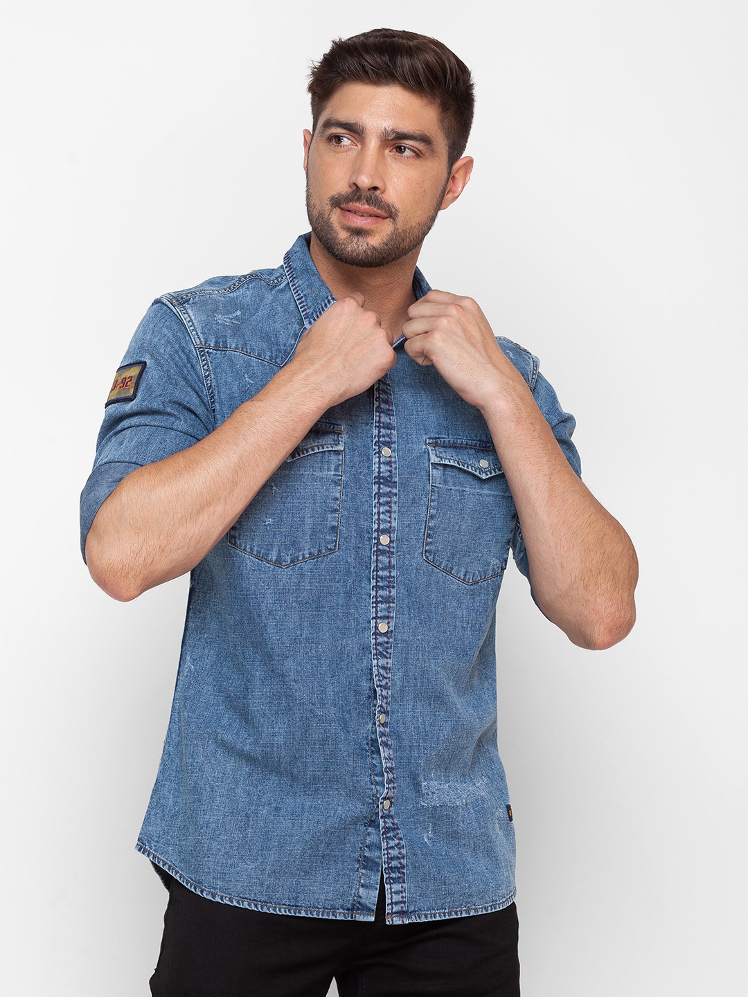 

SPYKAR Men Pure Cotton Slim Fit Casual Shirt, Blue