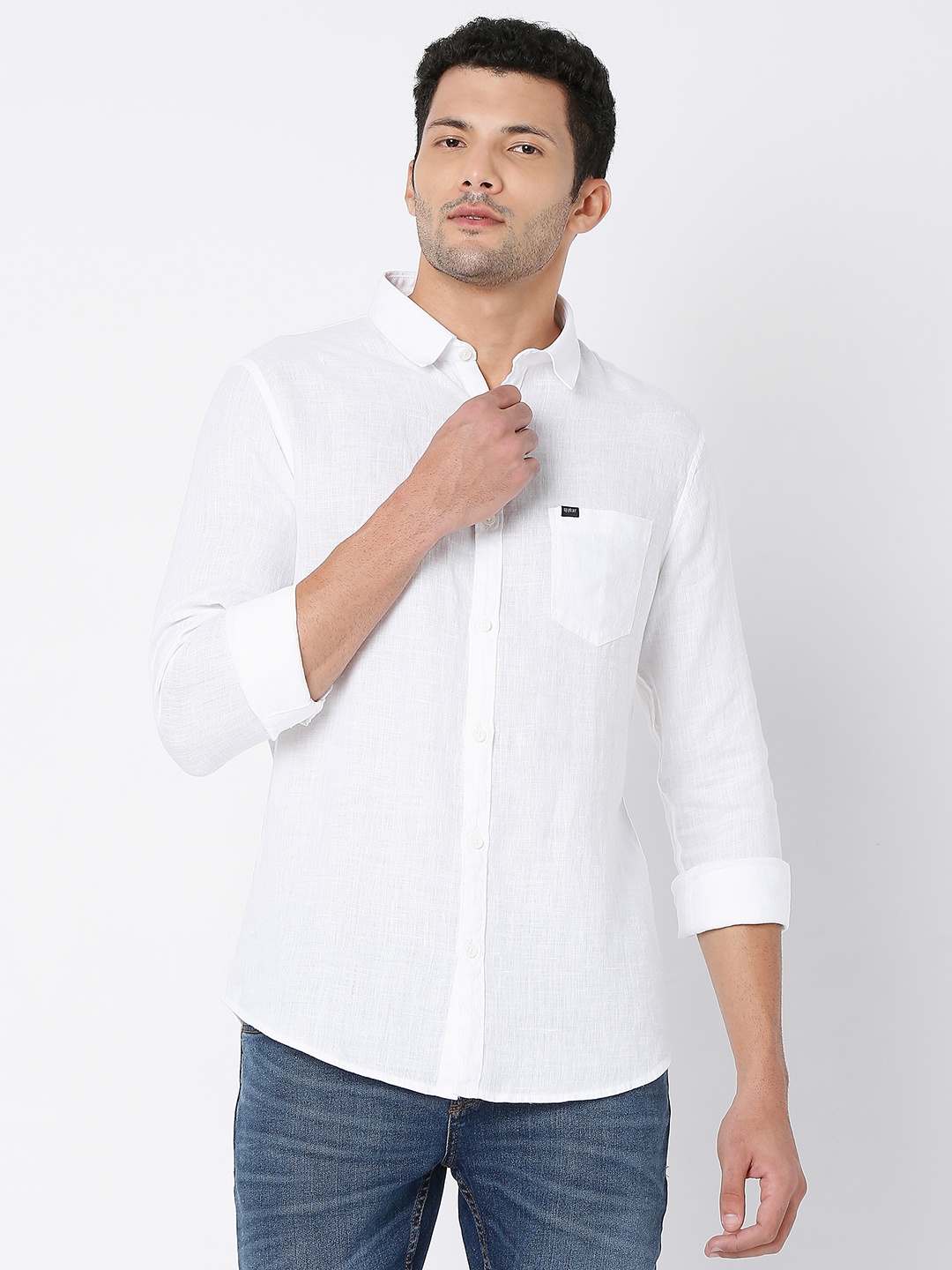 

SPYKAR Linen Solid Slim Fit Casual Shirt, White