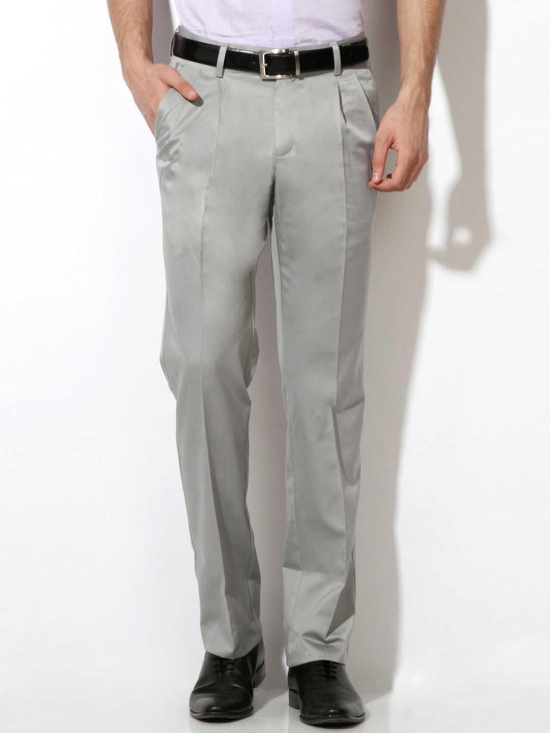 

Van Heusen Men Grey Solid Formal Trousers