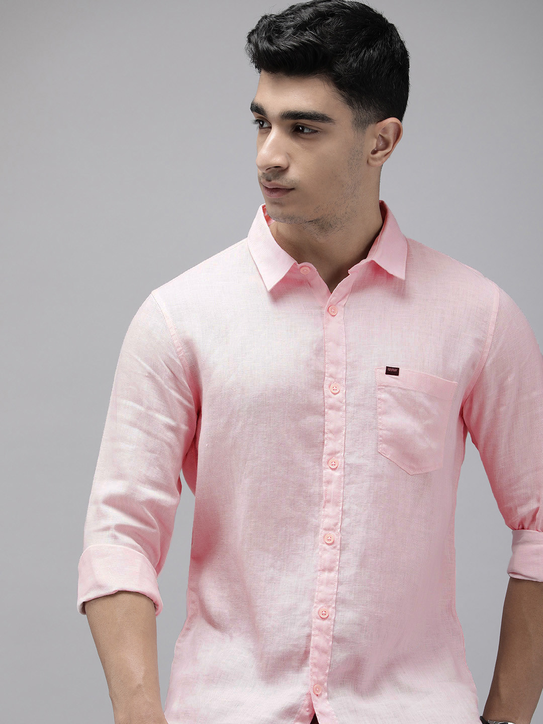 

SPYKAR Pure Linen Slim Fit Opaque Casual Shirt, Pink