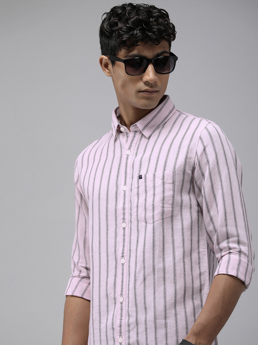 

SPYKAR Slim Fit Striped Casual Shirt, Pink