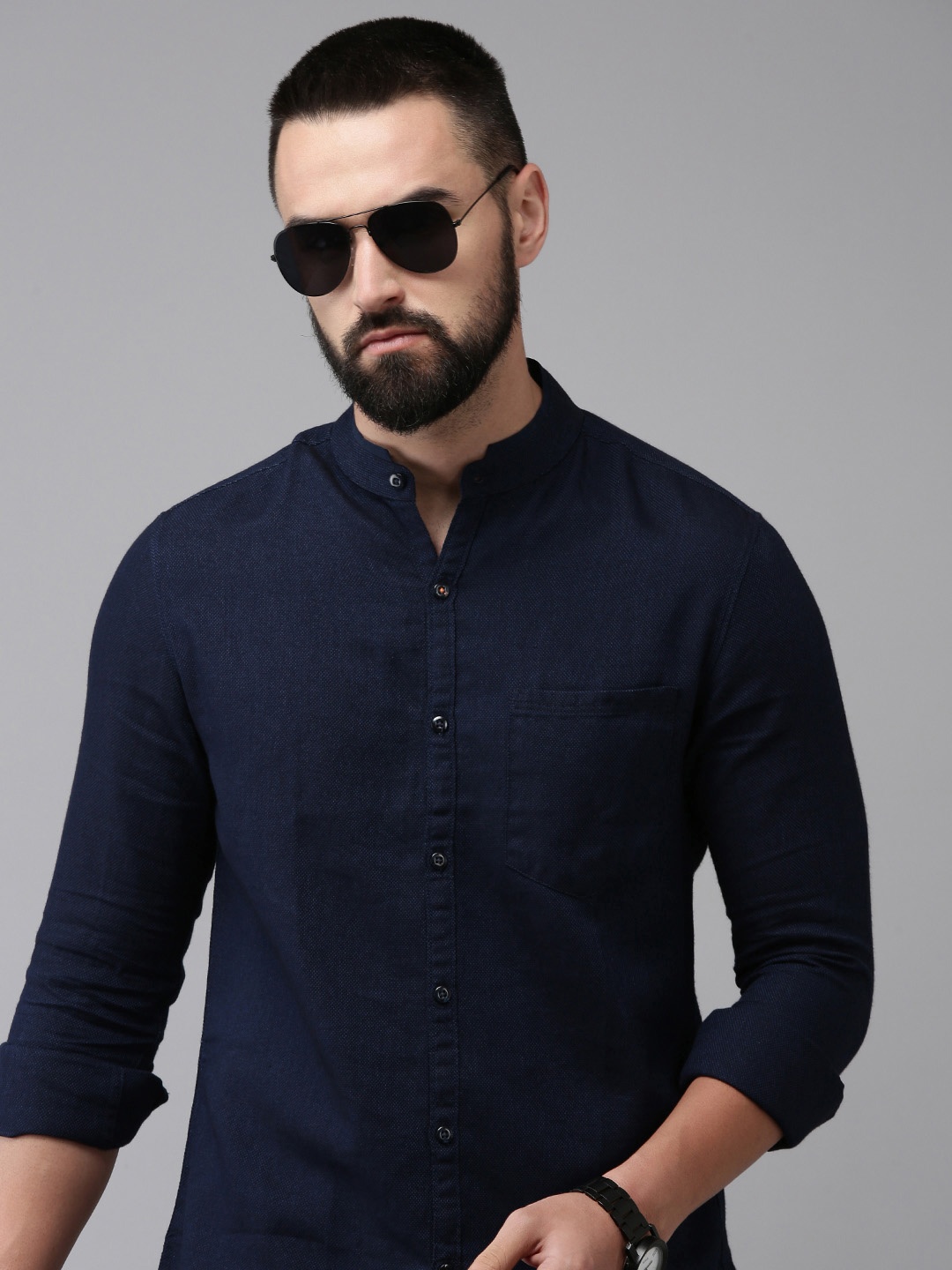 

SPYKAR Slim Fit Opaque Pure Cotton Casual Shirt, Navy blue