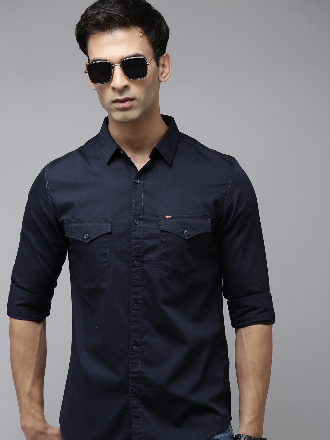 

SPYKAR Slim Fit Casual Shirt, Navy blue