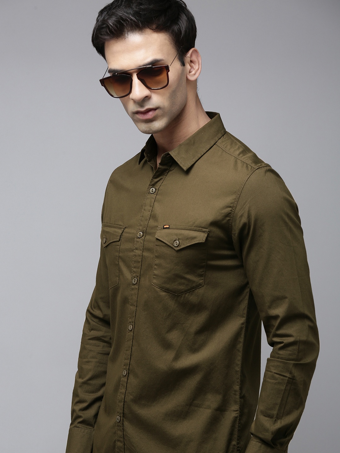 

SPYKAR Solid Casual Shirt, Olive