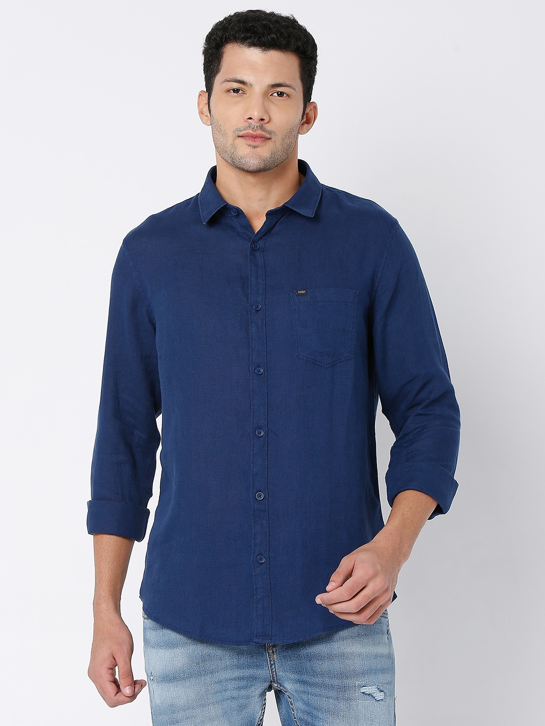 

SPYKAR Linen Slim Fit Casual Shirt, Navy blue