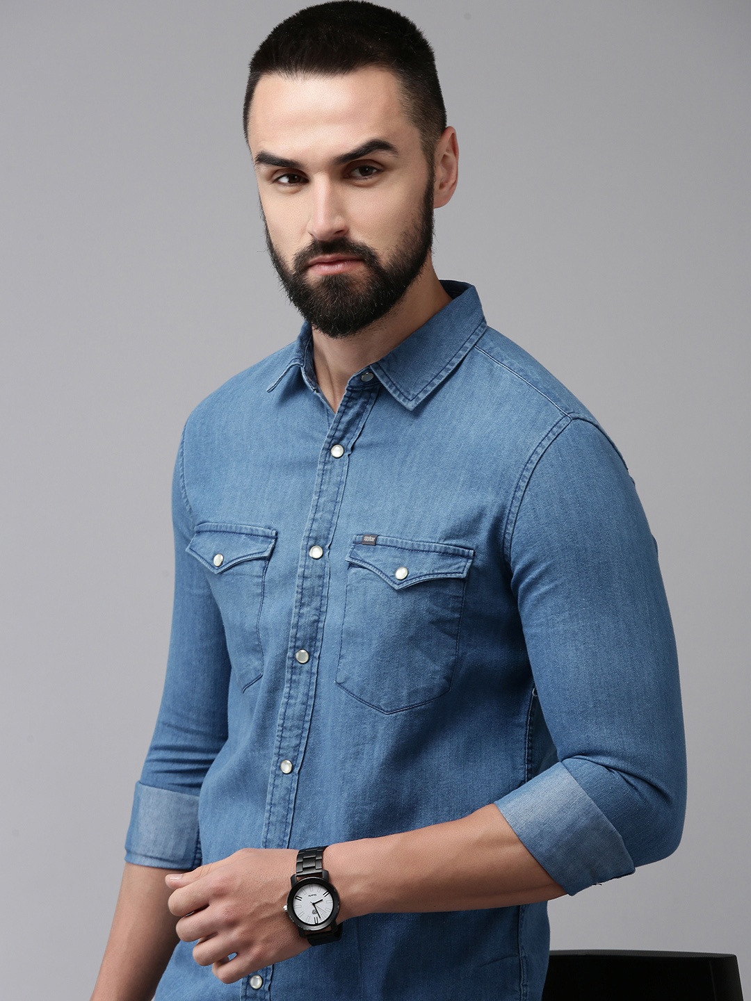 

SPYKAR Solid Slim Fit Casual Shirt, Blue