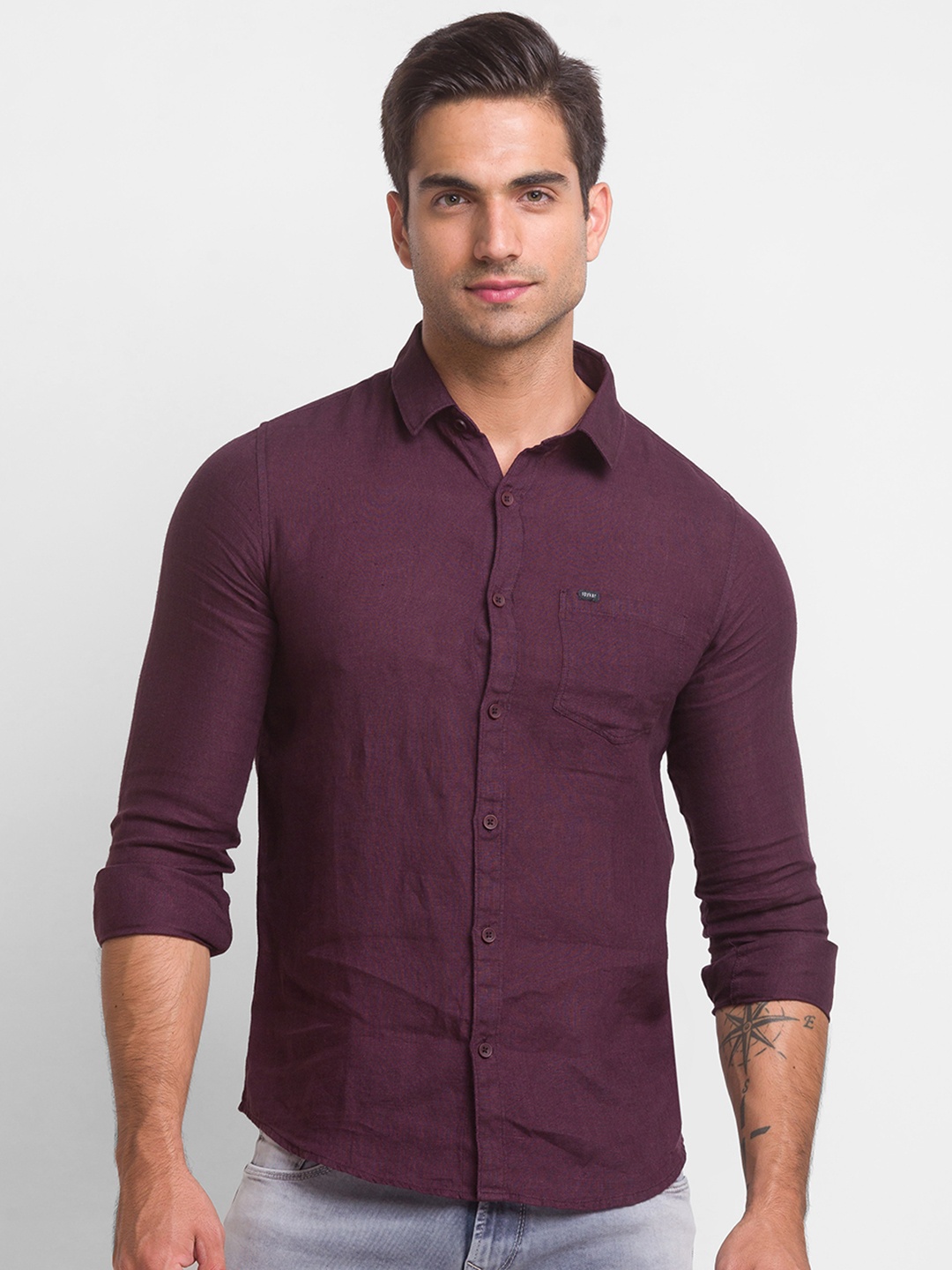 

SPYKAR Linen Solid Slim Fit Casual Shirt, Burgundy