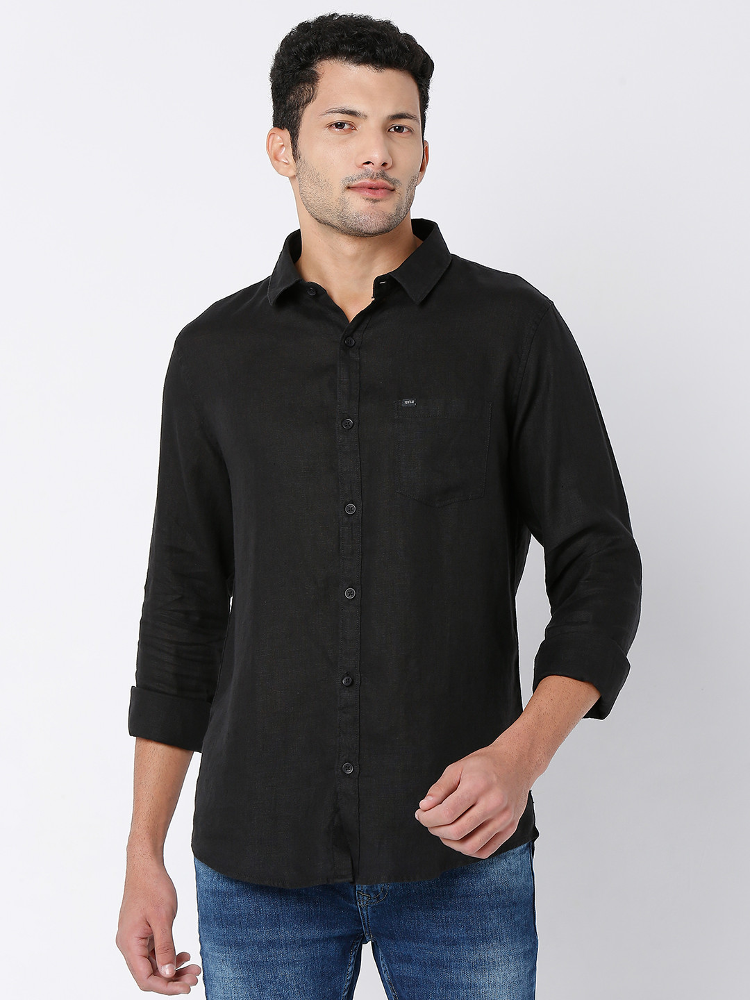 

SPYKAR Linen Slim Fit Casual Shirt, Black