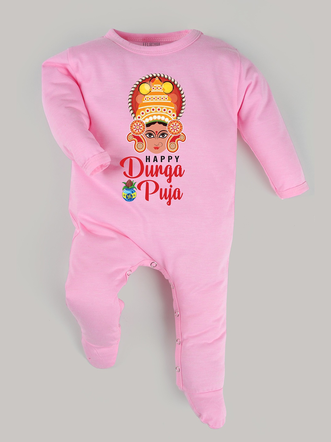 

FFLIRTYGO Unisex Kids Pink & Red Printed Pure Cotton Romper