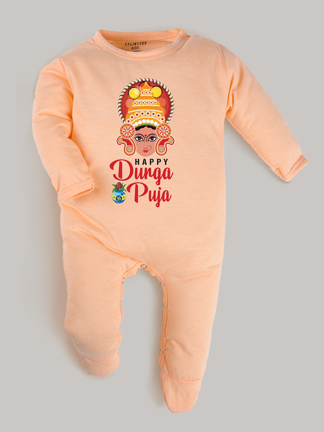 

FFLIRTYGO Unisex Kids Peach-Coloured & Red Printed Basic Jumpsuit