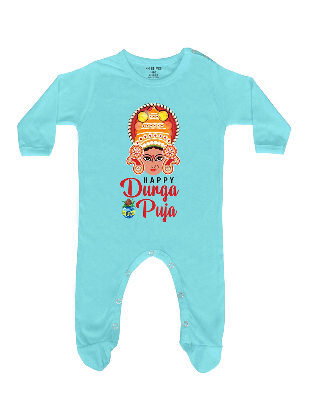 

FFLIRTYGO Unisex Kids Turquoise Blue & Red Printed Basic Jumpsuit