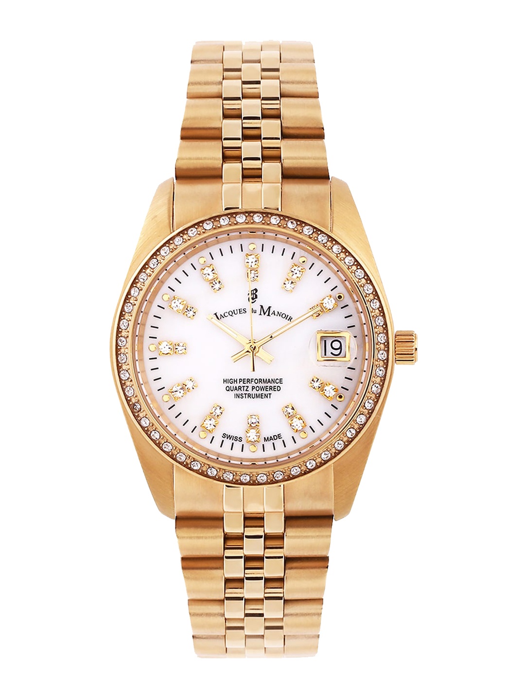 

JACQUES du MANOIR Women White Embellished Dial & Gold Bracelet Style Straps Watch-NROP.11