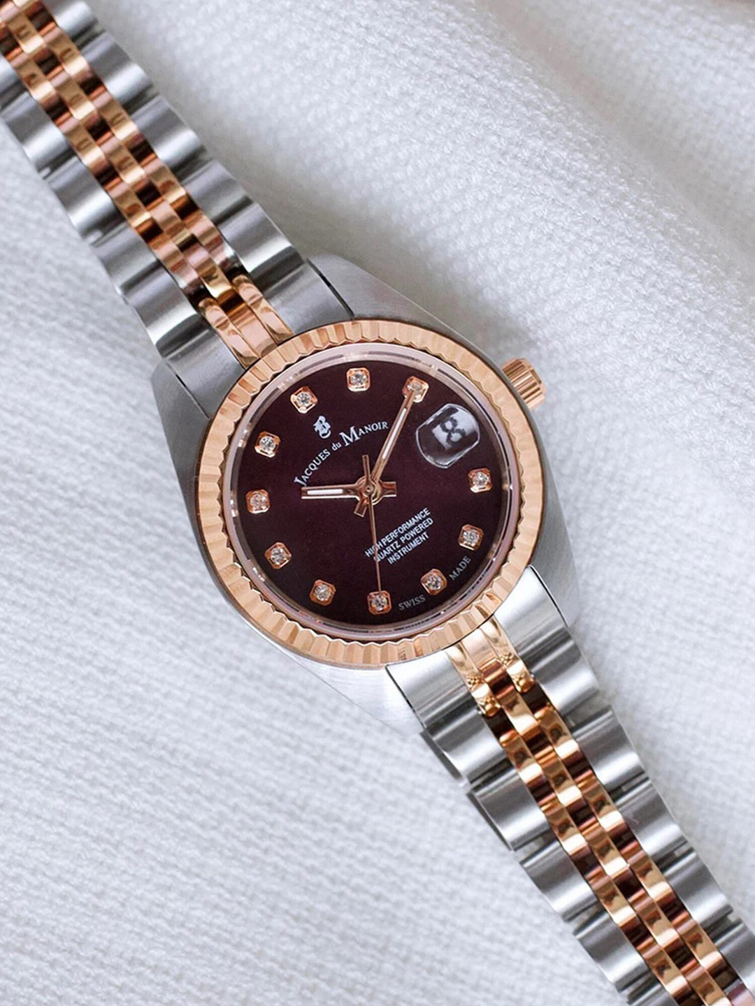 

JACQUES du MANOIR Women Brown Embellished Dial & Silver Bracelet Style Straps Watch-NRO.44, Burgundy