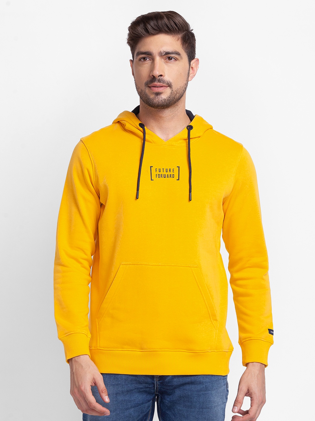 

SPYKAR Typography Printed Hooded Sweatshirt, Yellow