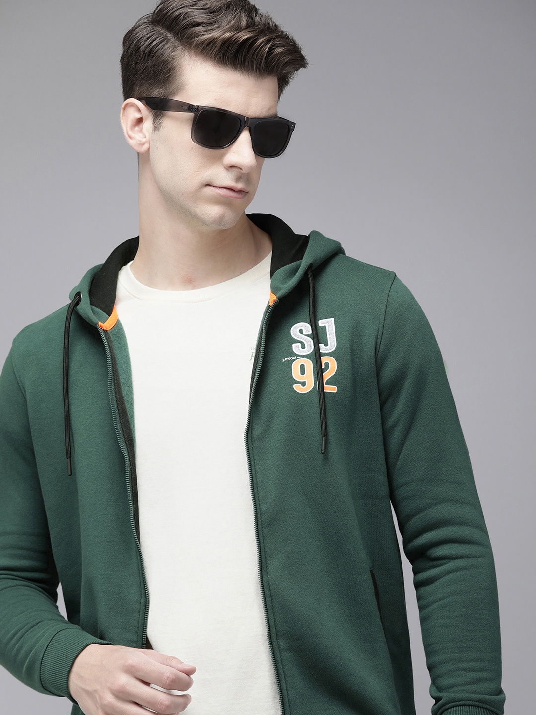 

SPYKAR Brand Logo Printed Hooded Sweatshirt, Green