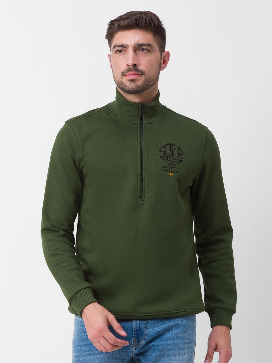 

SPYKAR Brand Logo Printed Pullover Sweatshirt, Olive