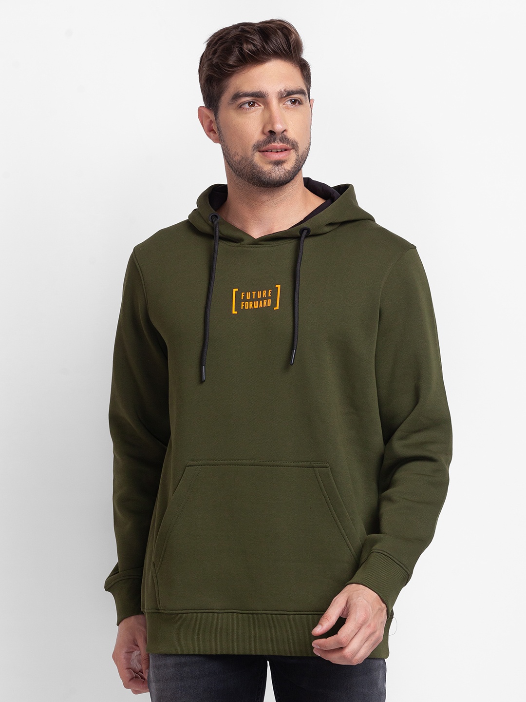 

SPYKAR Typography Printed Hooded Pullover Sweatshirt, Green