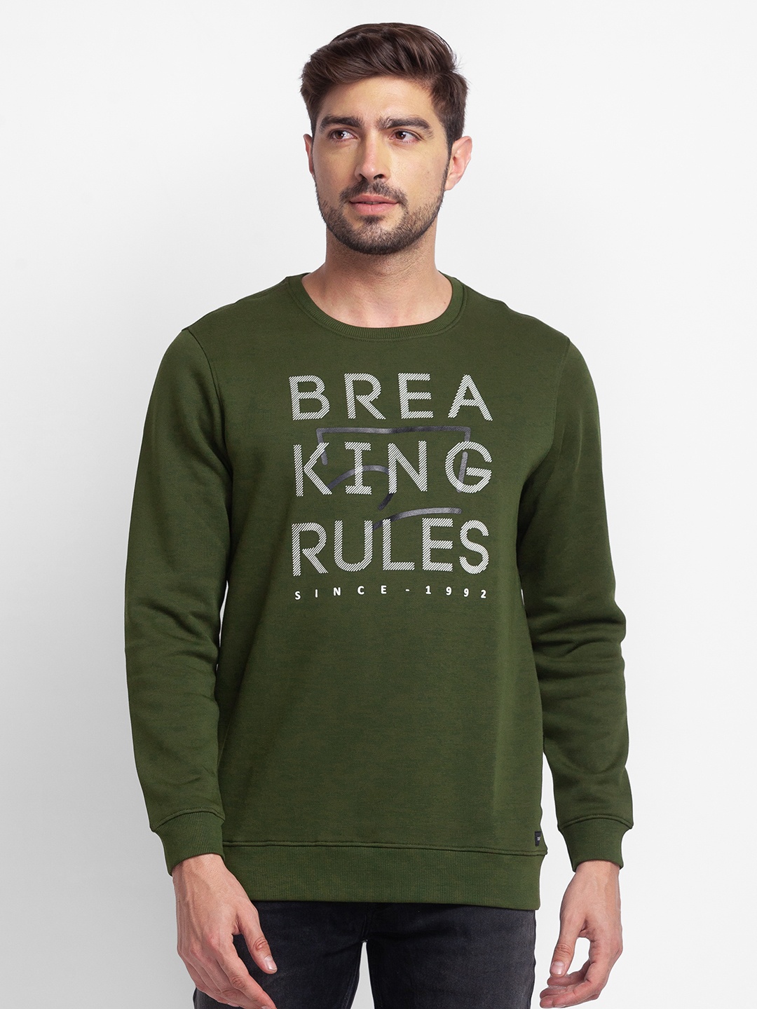 

SPYKAR Typography Printed Pullover Sweatshirt, Olive